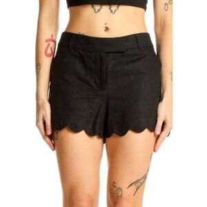 J. Crew Black Scalloped Hem Shorts Women Size 4 Linen Blend Mini Shorts